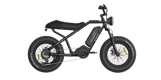 Raev Bullet eBike in metallic black, displayed in its original packaging box