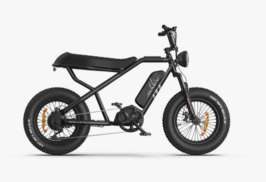 Raev Bullet X eBike in metallic black, displayed in its original packaging box