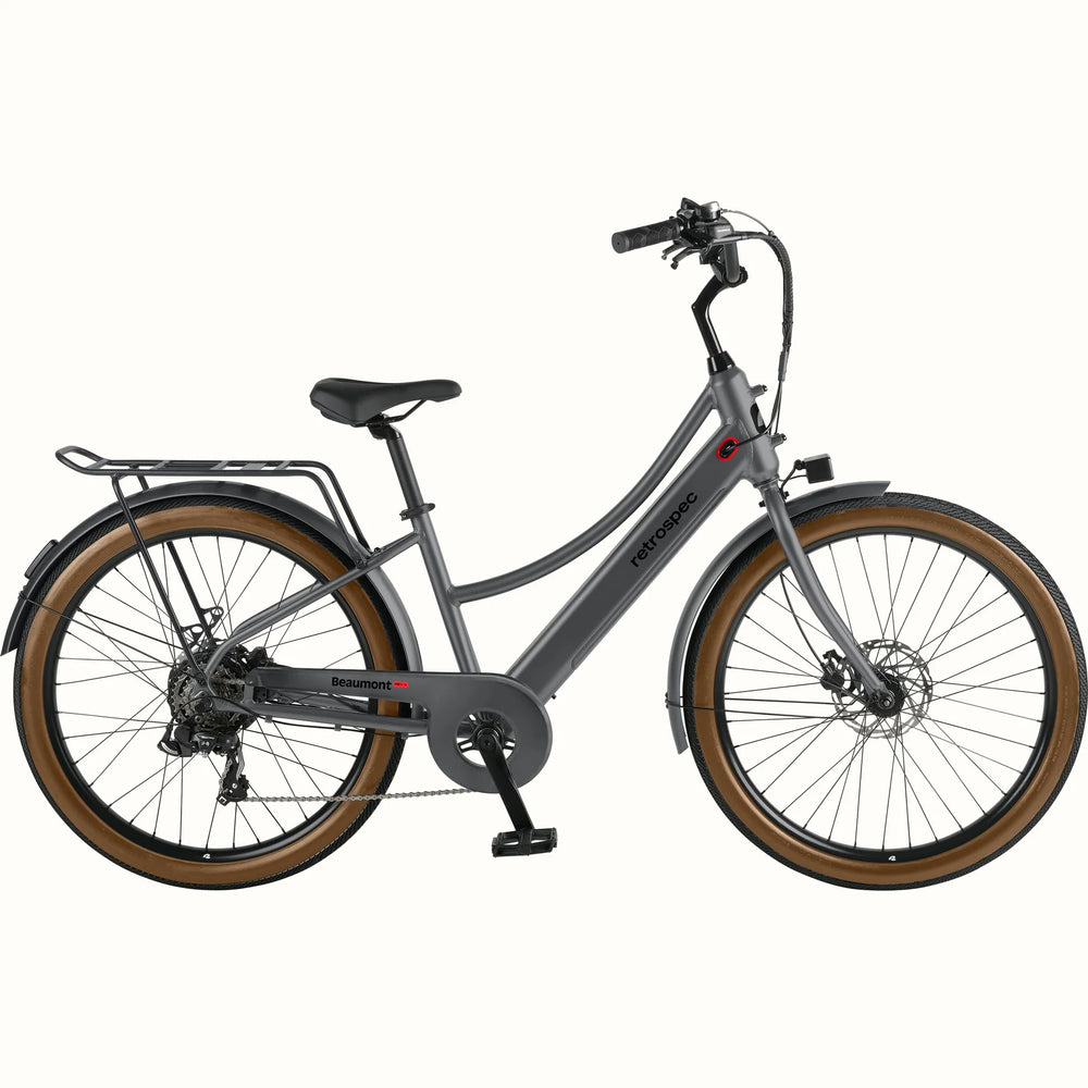 Retrospec Beaumont Rev 3 Plus electric bike in matte graphite, side view, against a white background