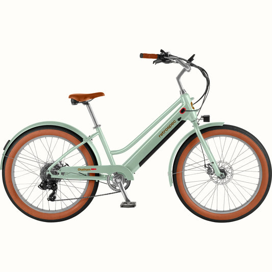 Retrospec Chatham Rev Plus 2 eBike in Matcha color, step-through frame, side view