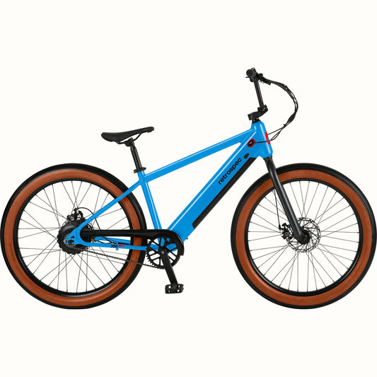 Electric blue Retrospec Joe Rev 2 BMX eBike side view against a white background