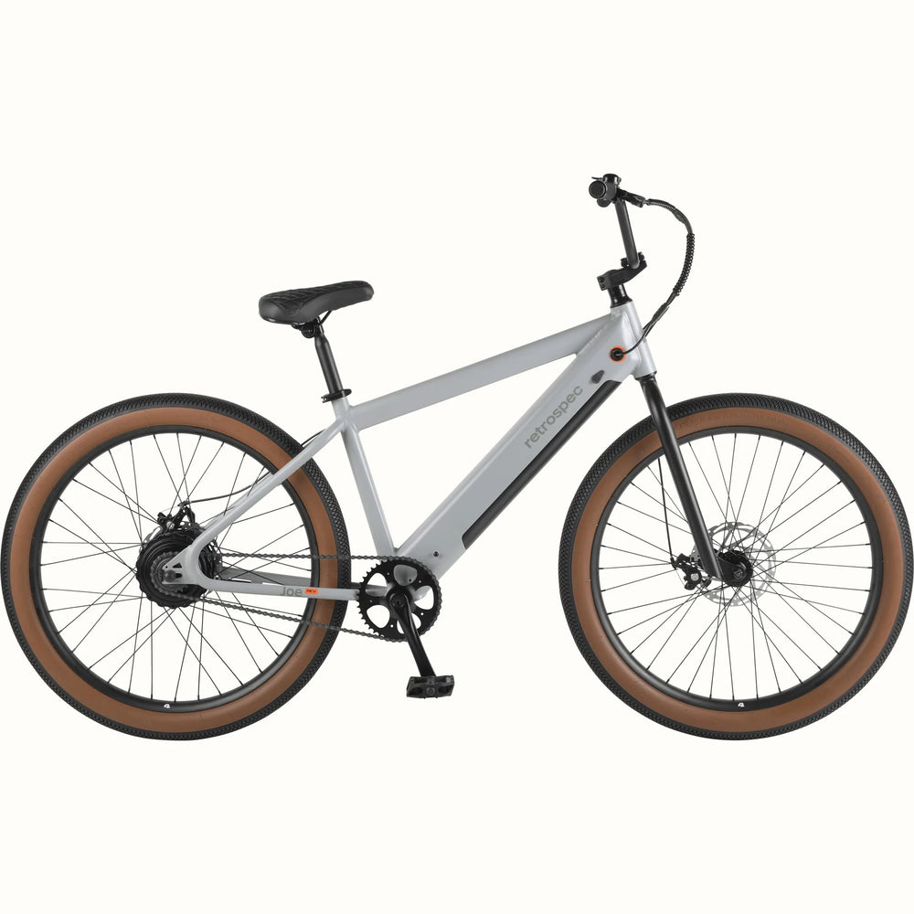 Retrospec Joe Rev BMX eBike in matte feather gray, side view, against a white background