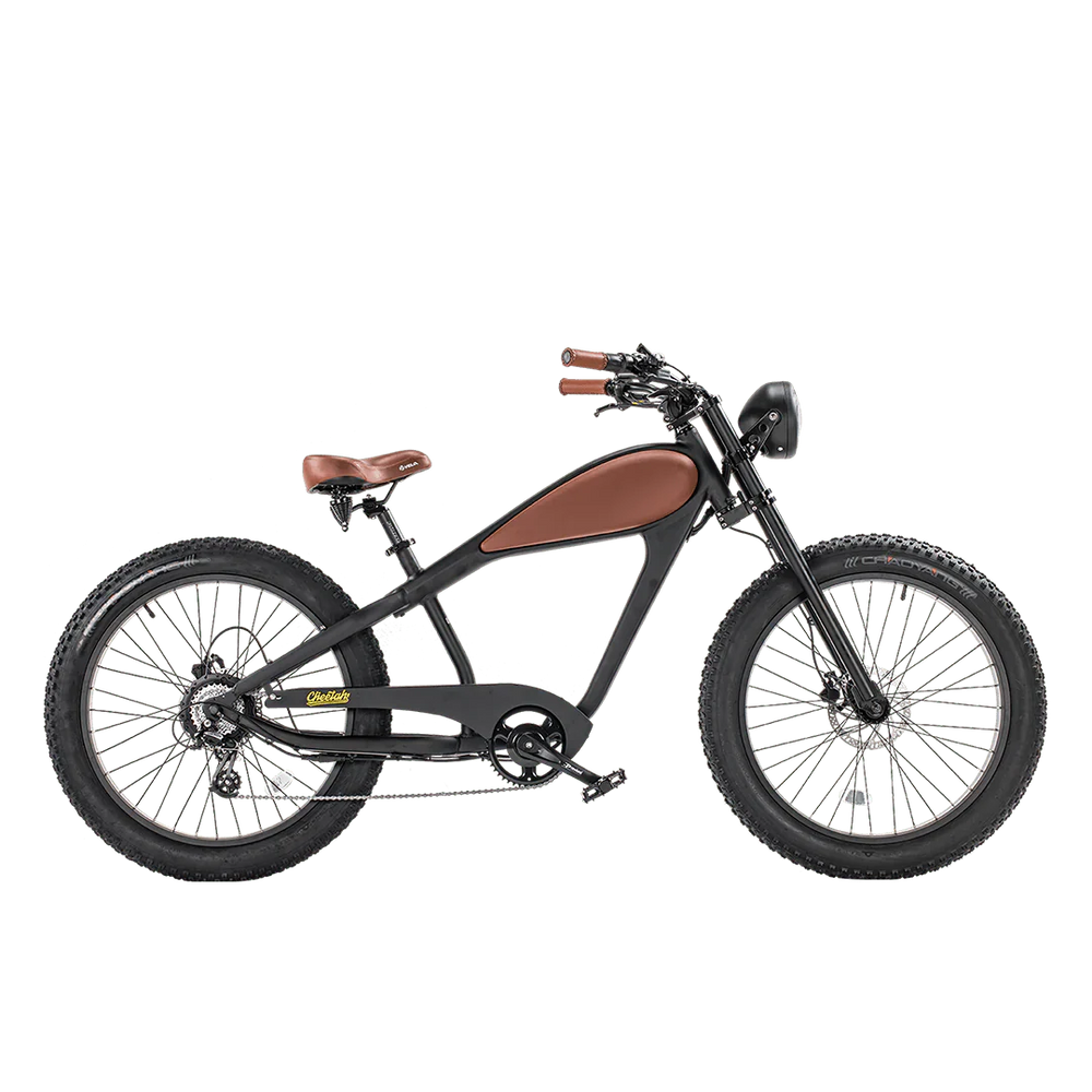 Black eBike Revi Cheetah SO electric bicycle side view against a white background