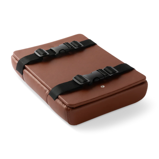 Brown eBike seat pad for Murf cargo bike, shown as a product accessory.