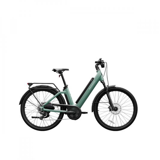 Green Segway Myon eBike side view, showcasing sleek frame design and integrated battery.