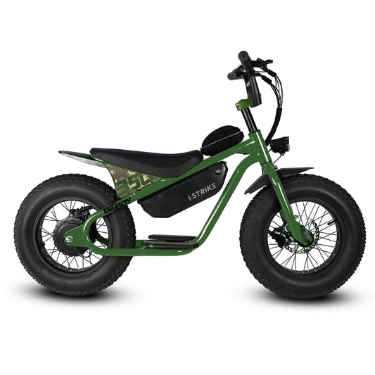 Army green eBike Strike Big Boy electric bicycle, side view, on a white background
