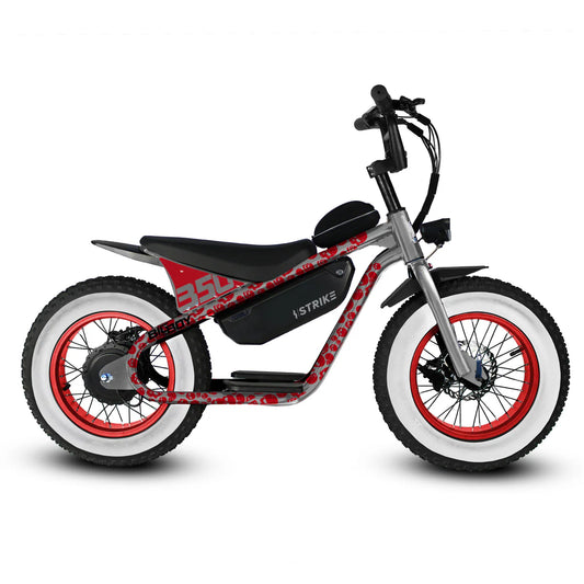 Gray eBike Strike Big Boy with Skully design, side view, on white background