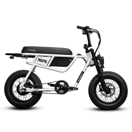 White eBike Strike Rascal electric bicycle side view on a plain background