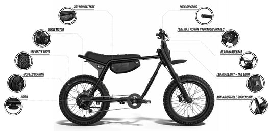 Side view of the Super73 Z Adventure Series SE electric bike in a rugged outdoor setting, showcasing its thick tires, sturdy frame, and adventure-ready design.