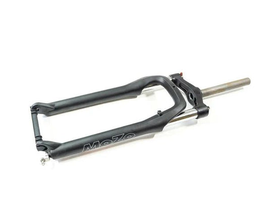 Ebike suspension fork for 26x4 inch tires, threaded design, black finish, front view showing fork structure and mounting points.