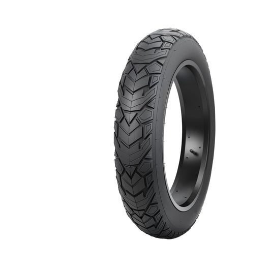 A black 20x4 inch eBike tire with a knobby tread pattern, displayed against a white background.
