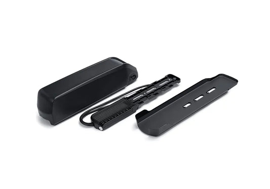 Macfox X1S M16 Dual Battery Upgrade Kit displayed with two batteries and connection components for eBike upgrade.
