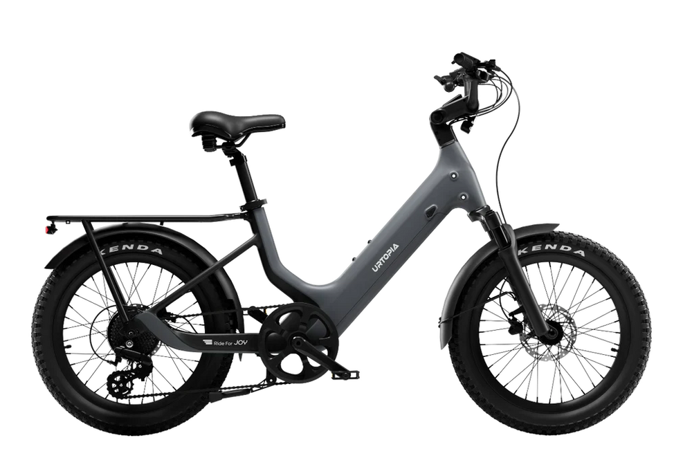 Urtopia Carbon Joy eBike in charcoal gray, side view, against a plain background