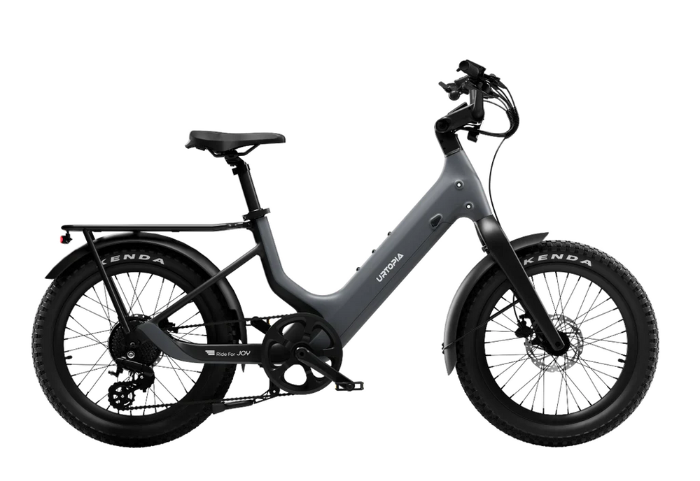 Urtopia Carbon Joy Ultra eBike in charcoal gray, side view, against a plain background