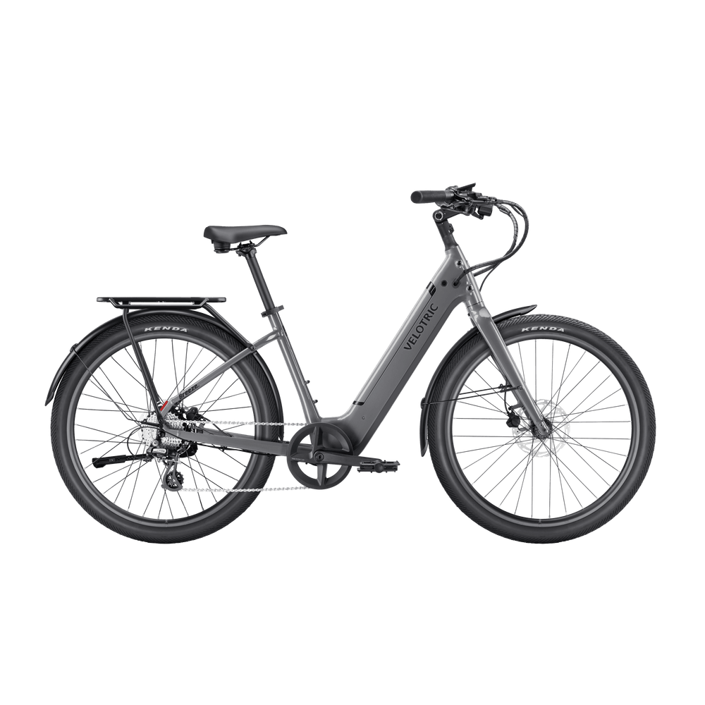 Slate gray Velotric Breeze 1 eBike side view against a plain background