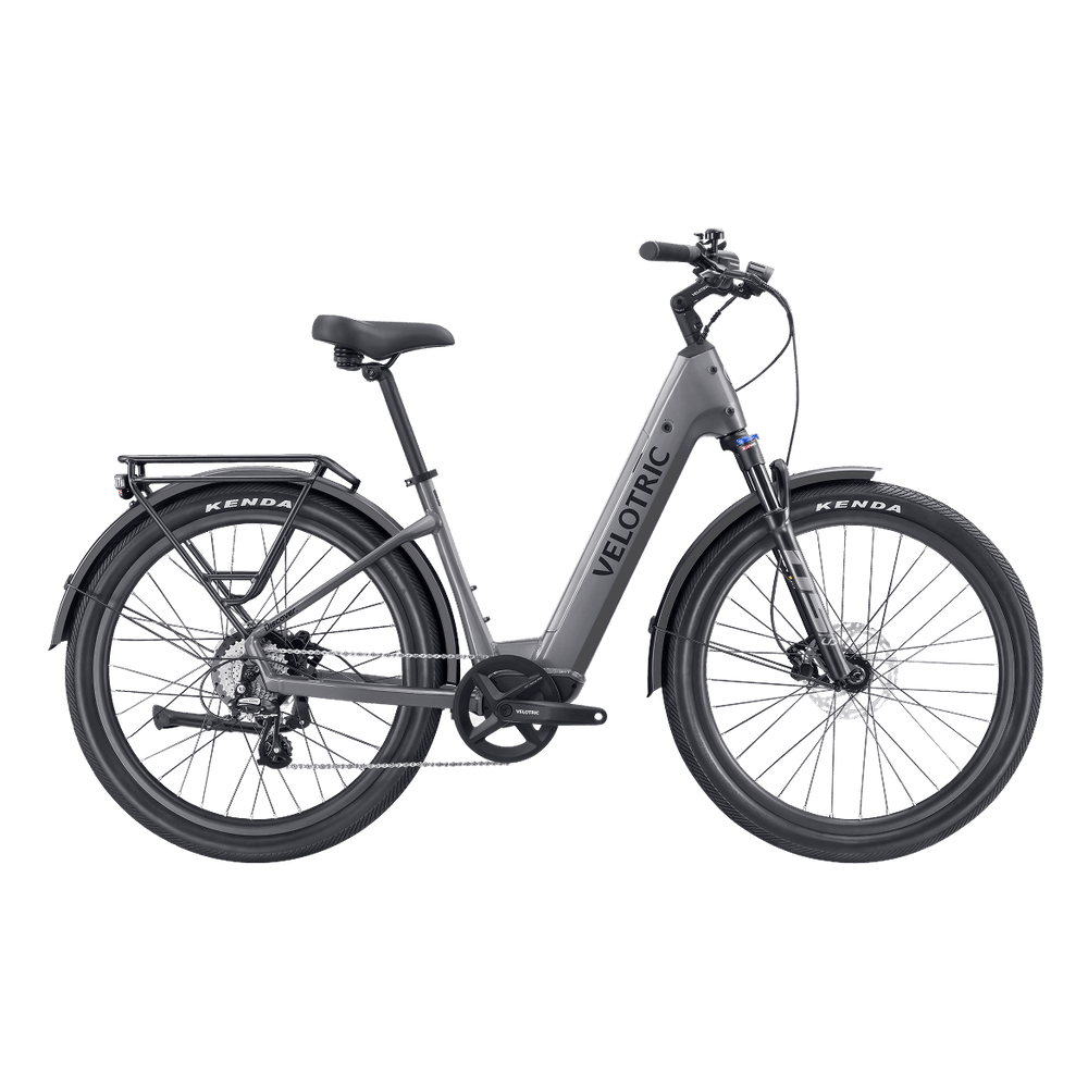 Velotric Discover 2 eBike in Stone Gray, side view, against a white background