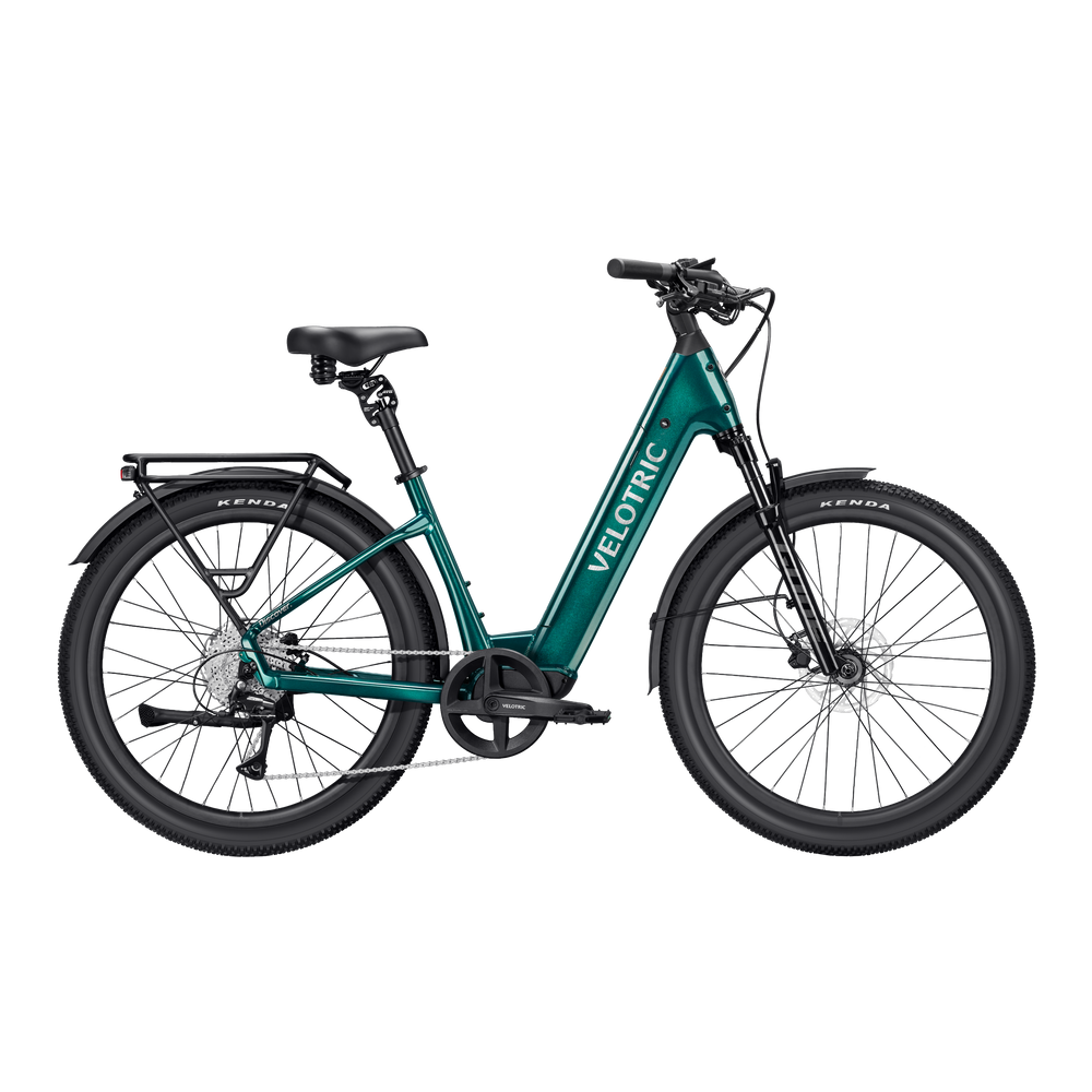 Emerald green Velotric Discover 3 eBike side view against a white background