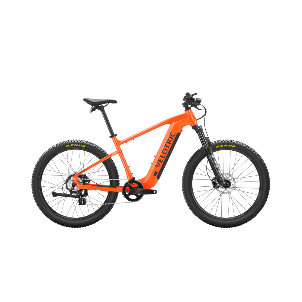 eBike Velotric Summit 1 in Sunrise Orange, side view, against a white background