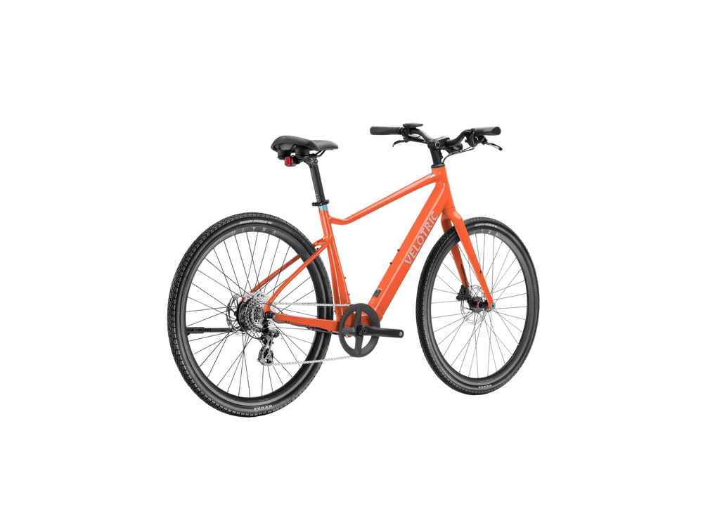 Velotric T1 ST Plus eBike in Lava color, side view, showcasing sleek frame and integrated battery