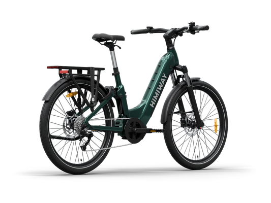 Emerald green Himiway A7 Pro eBike side view with step-through frame and rear rack