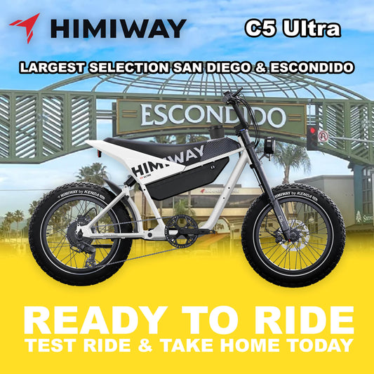 Himiway C5 Ultra eMOTO eBike in white, ready to ride, product image, model R2R, barcode 810206241851