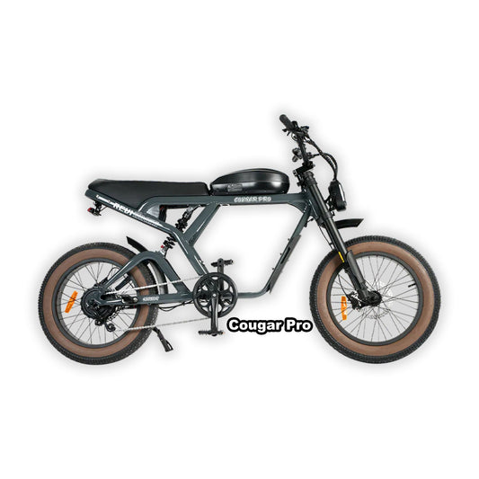 eMOTO eBike Revi Cougar Pro in anthracite color, shown inside its original packaging box