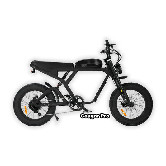 eMOTO eBike Revi Cougar Pro in black, shown in its original box