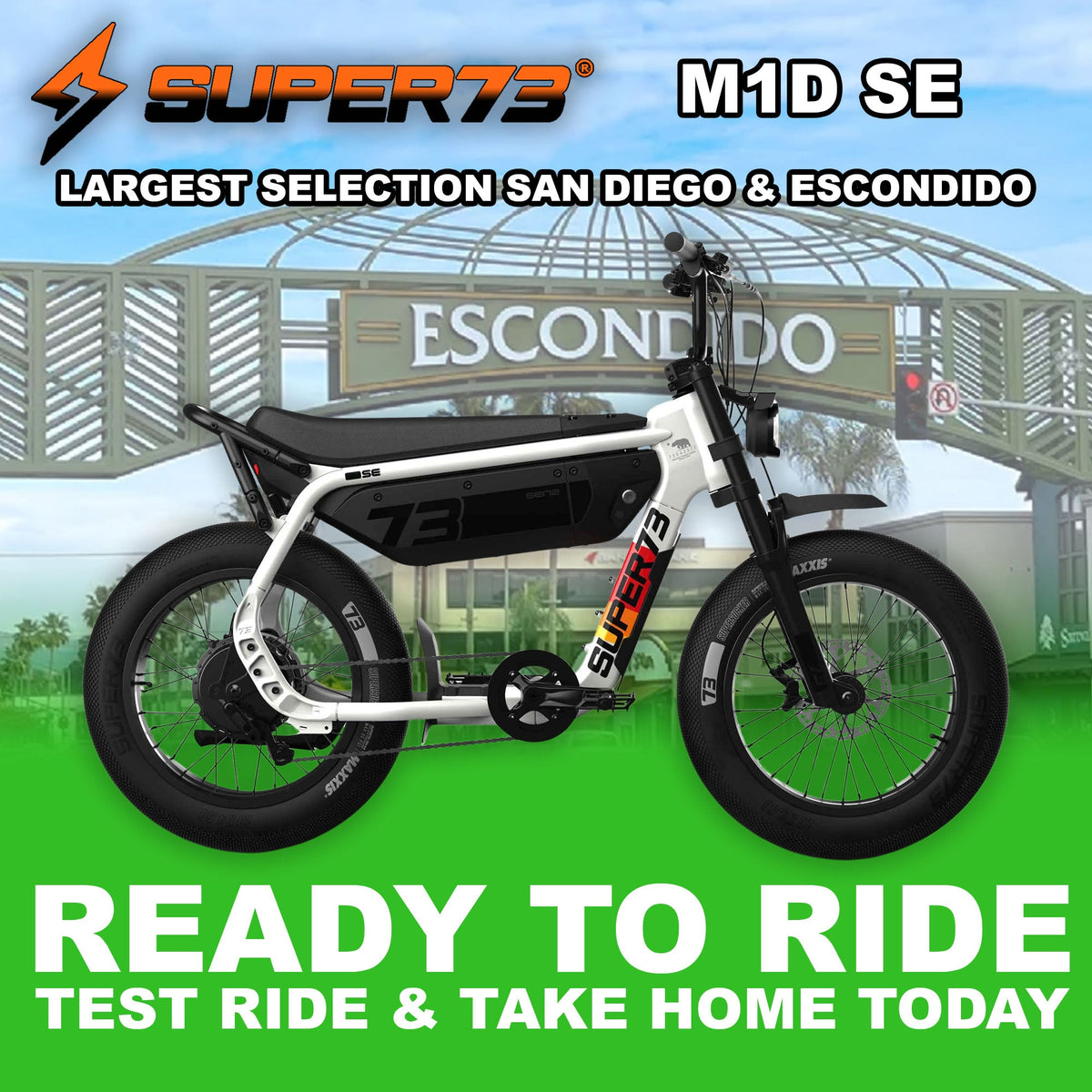 Super73 M1D in Baja, side view, in store and ready to ride at eBike Super Shop San Diego