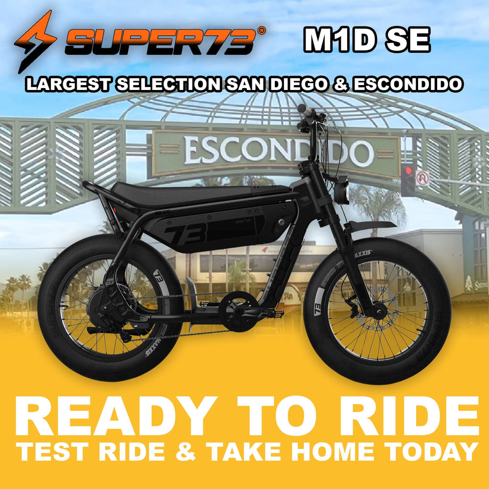Super73 M1D in Blackout, side view, in store and ready to ride at eBike Super Shop San Diego