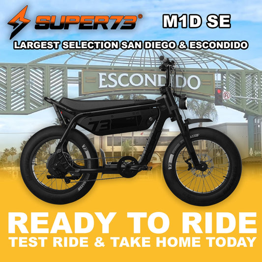 Super73 M1D in Blackout, side view, in store and ready to ride at eBike Super Shop San Diego