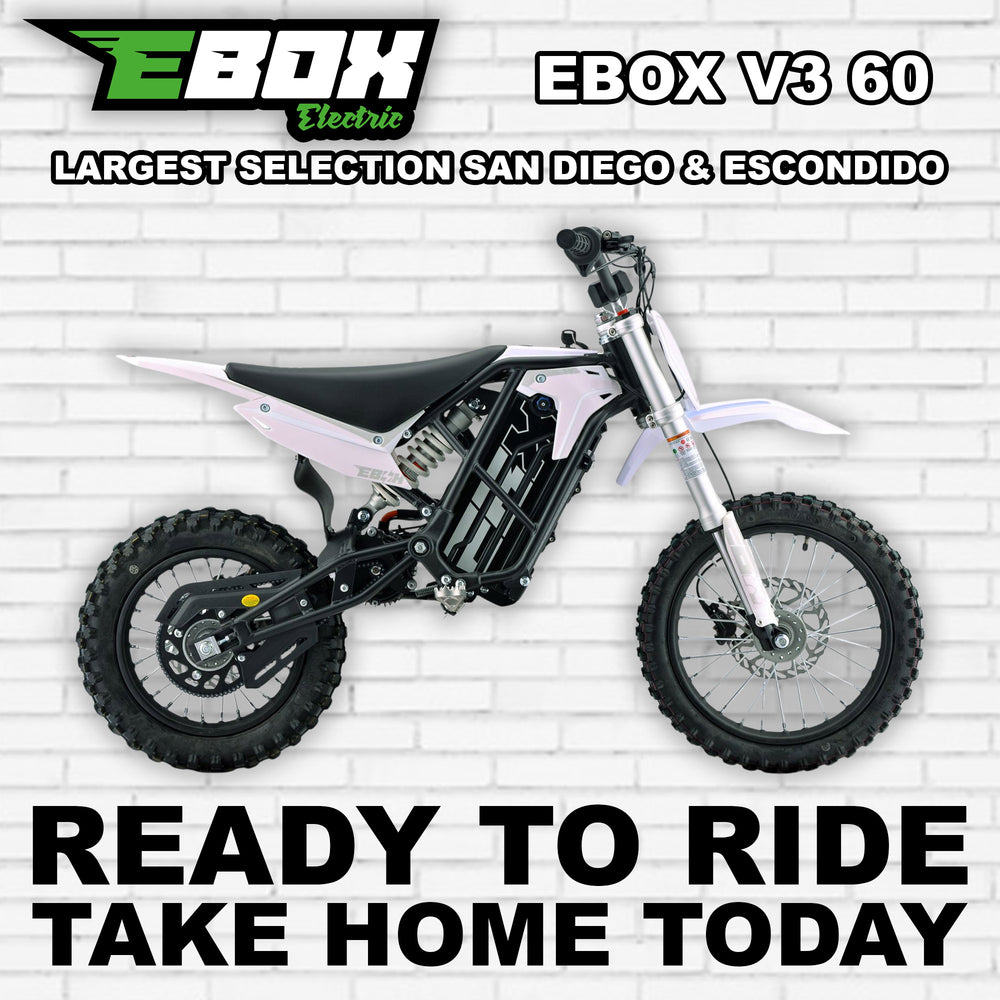 White eMOTO Ebox V3 60 electric bike, side view, displayed on a plain background.