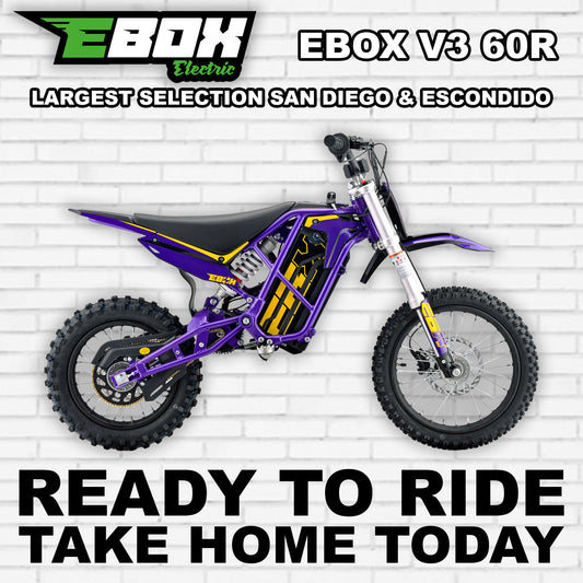 eMOTO Ebox V3 60 R electric bike in purple and gold, side view, product image