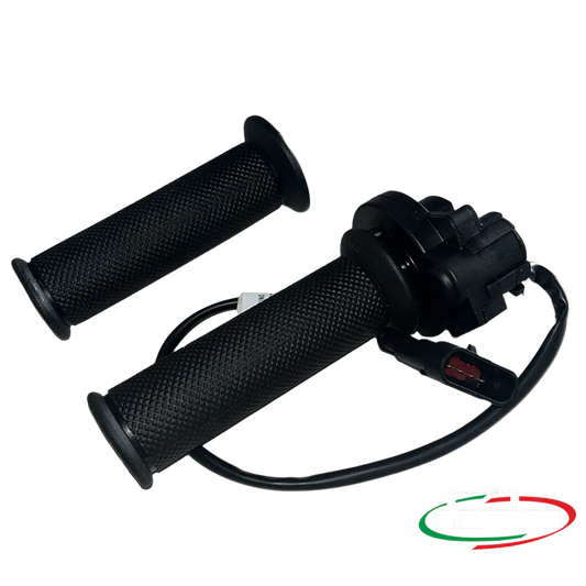 eMOTO Full Twist Throttle with Domino Throttle and 3-pin connector, product image showing the throttle assembly and wiring