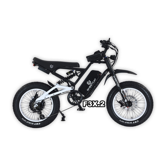 eMOTO GHOSTCAT F3X.2 Pro electric bike in white, shown in its original box