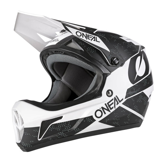 O'Neal SONUS eMOTO helmet in XL size, black and white color, side view on a plain background