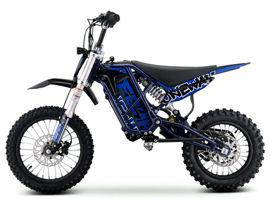 eMOTO Stomp Ebox V3 72 RS electric bike in Oneway Blue color, shown in its box with packaging, product image labeled "In Box Blue 2"