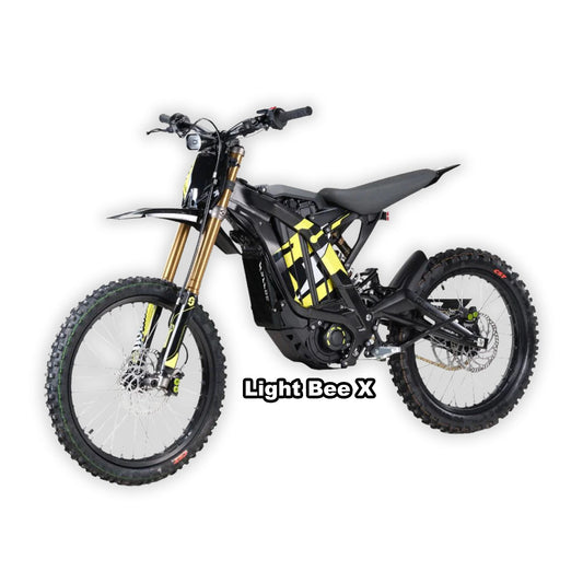 Black Surron Light Bee X electric motorcycle in its box, product image