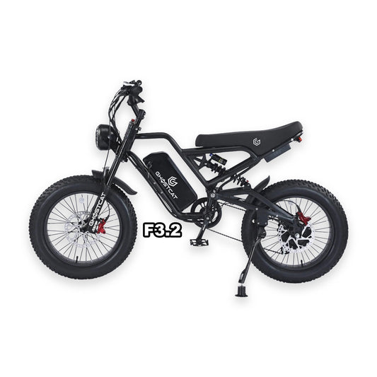 eMOTO Ghostcat F3.2 electric bike in blackout color, displayed in its original packaging box