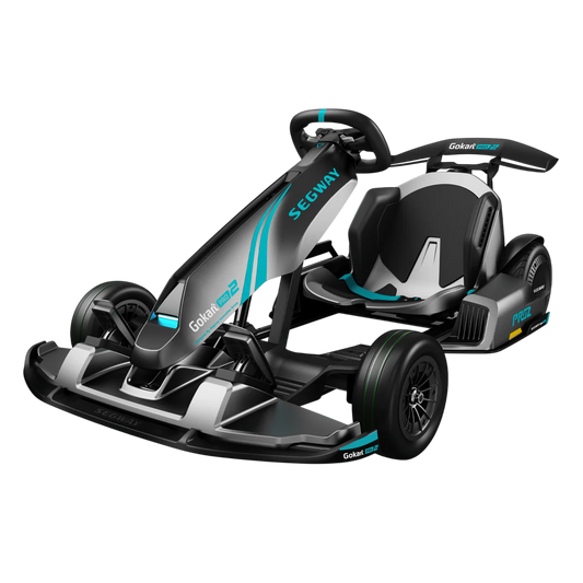 A black Segway Gokart PRO 2 electric go-kart with green accents, shown from a side angle on a white background.