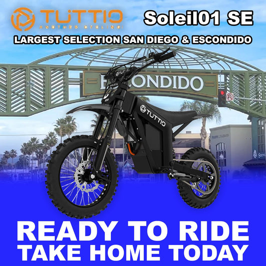 Black eMOTO Tuttio Soleil 01 SE electric bike, ready to ride, side view, product image, model R2R, SKU 810206241943