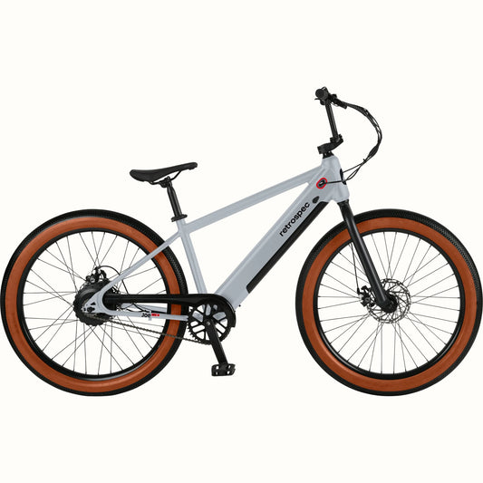 Matte Feather Gray Retrospec Joe Rev 2 BMX eBike side view against white background