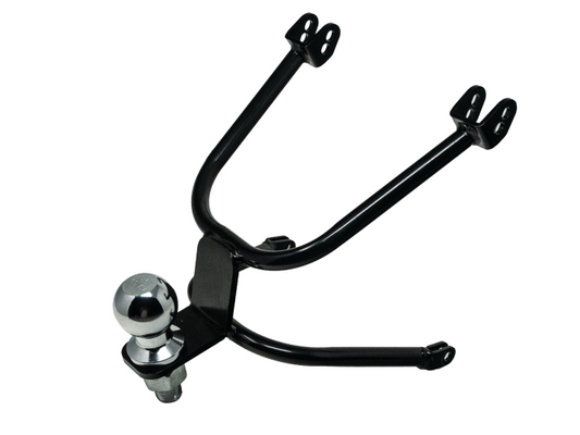 Stomp Ebox Dragster tow hitch bar, silver metal with mounting brackets, displayed on a white background.