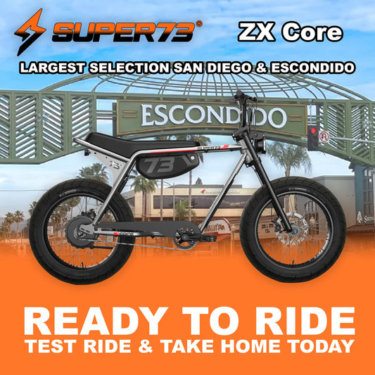 Super73 ZX Core Legacy Series eMOTO eBike in Metallic Aluminum, side view, ready to ride, product image