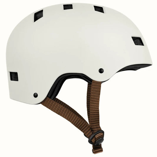 Matte eggshell Retrospec Dakota eBike helmet, side view, with adjustable straps and multiple air vents