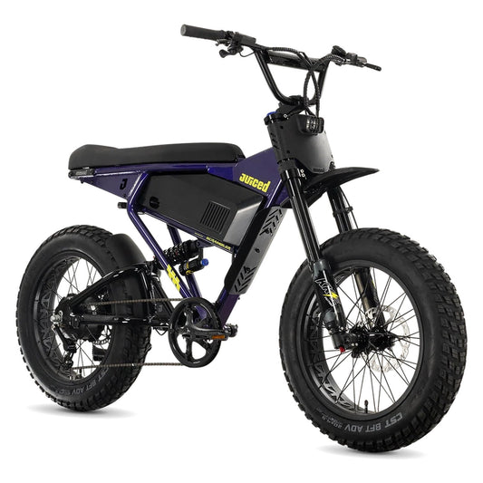 Juiced Scrambler full suspension electric bike with single battery in Grape Juice color, side view