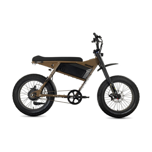 Juiced Scrambler Hardtail electric bike in mocha color with a single battery, side view