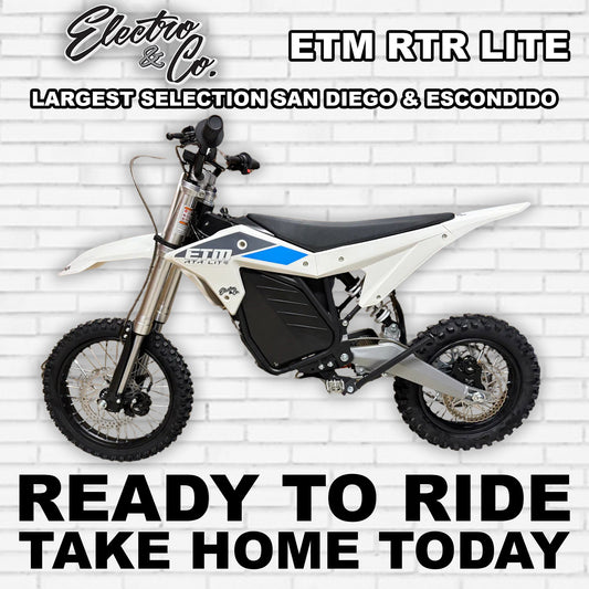 White eMOTO Electro & Co RTR Lite electric motorcycle, side view, on a plain background