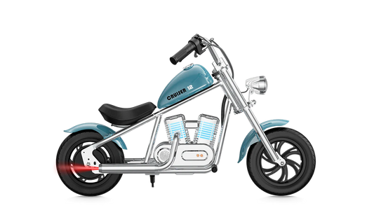 Blue eMOTO Hyper Gogo Cruiser 12 Plus electric bike with app connectivity, side view, on white background