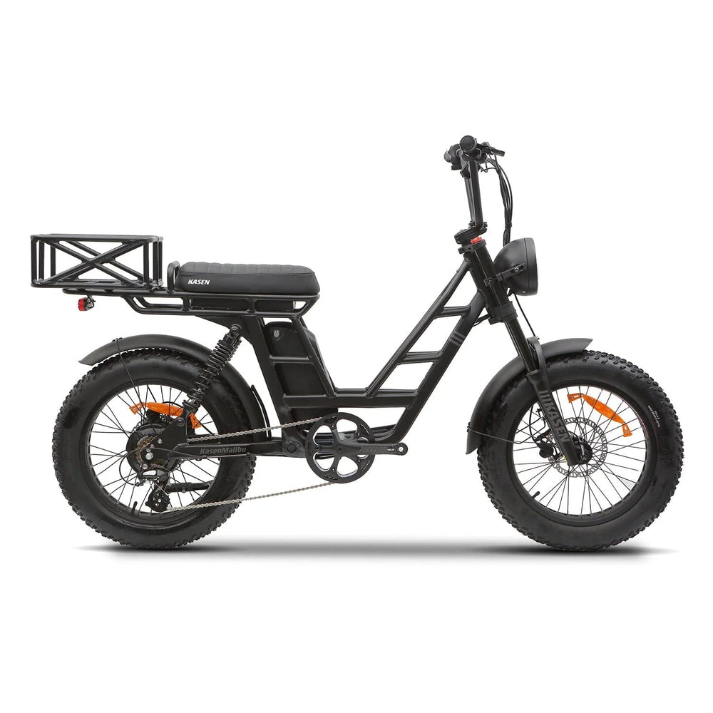 Black Kasen Malibu eBike, side view, ready to ride, against a plain background