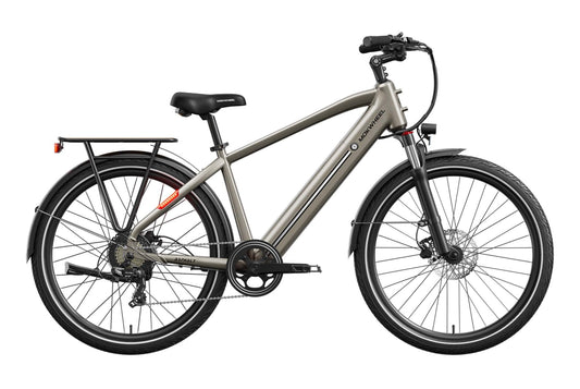 Khaki MOKWHEEL Asphalt 2.0 eBike side view, showcasing frame design, battery, and tires